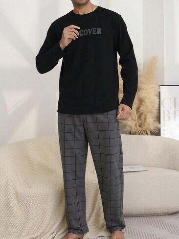Casual Mens 2 Piece Pajama Set, Long Sleeve Pjs for Men Soft Pajama Pants Men, Pijamas Para Hombres for Home in Saudi Arabia
