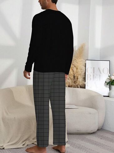 Casual Mens 2 Piece Pajama Set, Long Sleeve Pjs for Men Soft Pajama Pants Men, Pijamas Para Hombres for Home in Saudi Arabia