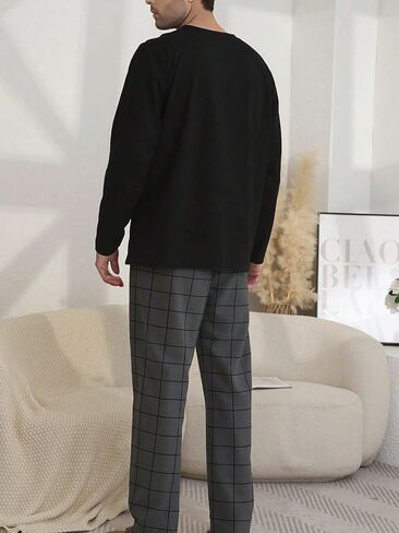 Casual Mens 2 Piece Pajama Set, Long Sleeve Pjs for Men Soft Pajama Pants Men, Pijamas Para Hombres for Home in Saudi Arabia
