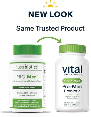 Hyperbiotics Vital Nutrients Pro Men Probiotics | Vegan Advanced Probiotics for Men | Clinically Studied for Prostate Health, Digestive Balance and Gut Health* | Gluten, Dairy, Soy Free | 60 Tablets in Saudi Arabia