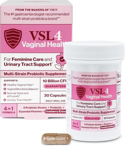 VSL4® مكمل بروبيوتيك يومي للصحة المهبلية لدعم صحة المرأة والمسالك البولية* - 10B CFU - تركيبة 4 في 1 مع البروبيوتيك والبريبيوتيك ومستخلص التوت البري وفيتامينات B+D، 30 كبسولة in Saudi Arabia