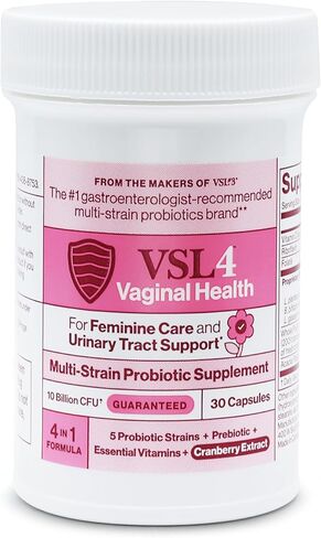 VSL4® مكمل بروبيوتيك يومي للصحة المهبلية لدعم صحة المرأة والمسالك البولية* - 10B CFU - تركيبة 4 في 1 مع البروبيوتيك والبريبيوتيك ومستخلص التوت البري وفيتامينات B+D، 30 كبسولة in Saudi Arabia