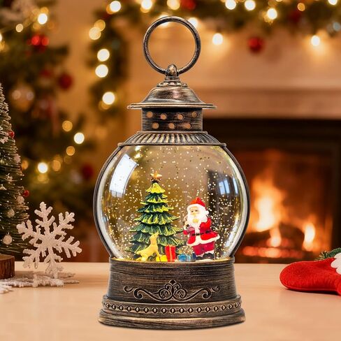 Christmas Snow Globes, 8" Santa Claus Glitter Water Lantern with 8 Songs, 6H Timer Battery & USB Powered Music Box for Christmas Decorations Indoor in Saudi Arabia