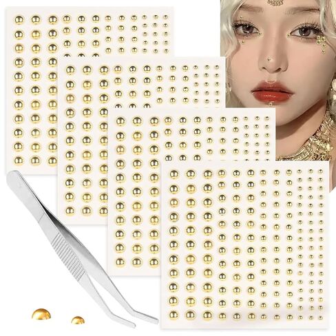 4 Sheets Fake Lip/Nose/Eyebrow Piercings - Stick-on Silver Face Gems - Cool Punk Y2K Self-Adhesive Jewelry for Women & Men (Silver Plated) in Saudi Arabia