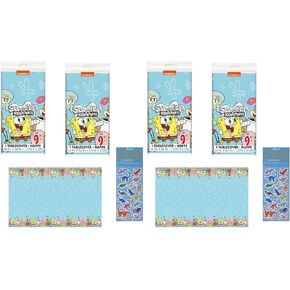 Unique Spongebob Squarepants Birthday Party Supplies Bundle Pack Includes 2 Plastic Table Covers and 1 Esave Dinosaur Sticker Sheet in Kuwait