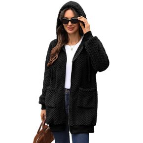 Women Mid-Long Fleece Zip Up Jacket Sherpa Hoodie Fuzzy Jacket Warm Winter Teddy Coat with Pockets in Saudi Arabia