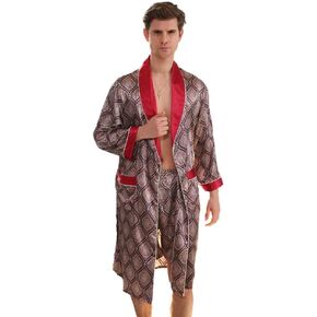 Men's Silk Pajama Shorts Two Piece Set Summer Thin Long Sleeve Pajamas Men's Plus Size Bathrobe in Saudi Arabia