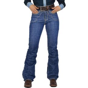 Flamingals High Waist Bootcut Jeans for Women Vintage Stitch Detail Casual Skinny Denim Pants Without Belt in Kuwait