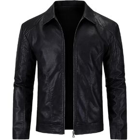 جاكيت رجالي من الجلد الصناعي سترات للدراجات النارية بياقة مطوية للأسفل معطف لسائقي الدراجات النارية ملابس خارجية in Kuwait