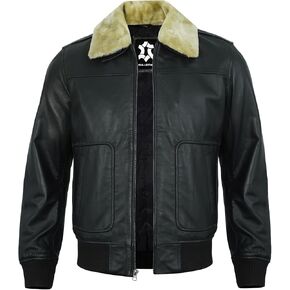 Leather Jackets For Men - Real Lambskin Stylish Turn Down Shearling Collar Leather Bomber Jacket Mens in Kuwait