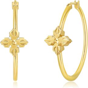 18k Gold Plated HoopEarrings Yellow Gold Cross Huggie Hoop Earrings for Women Cross Hoop Earrings 35mm in Kuwait
