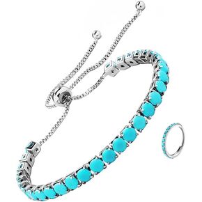 Turquoise Birthstone Bracelet for Women – Sterling Silver Adjustable Tennis Bolo Gift for Mom, Wife, Her – Birthday or Wedding Jewelry + Bonus Nose Rings Set in Saudi Arabia