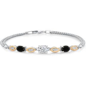 Gem Stone King 925 Silver and 10K Yellow Gold Lab Grown Diamond and Black Onyx Bracelet For Women | 1.58 Cttw | Center Diamond 0.70 Ct | DEF Color | VVS-VS Clarity | Wheat Chain | 6.5/7/7.5 Inches in Saudi Arabia
