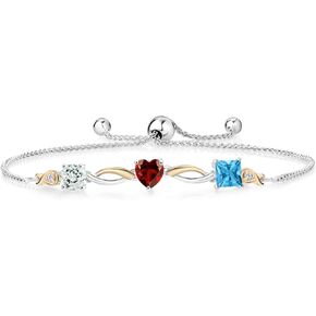 Gem Stone King 2.30 Cttw Sky Blue Aquamarine Red Garnet Swiss Blue Topaz and Lab Grown Diamond Tennis Bracelet for Women By Keren Hanan | 925 Silver and 10K Yellow Gold | Adjustable Up To 9 Inch in Saudi Arabia
