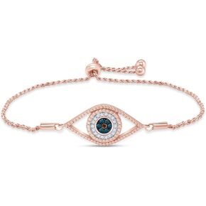 AFFY Blue & White Natural Diamond Evil Eye Bolo Bracelet in 14k Gold Over Sterling Silver - 8.0" (0.1 cttw) in Kuwait