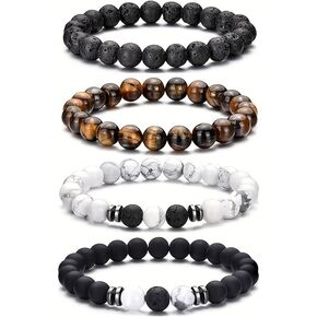 Joyandcelet Tiger Eye Beads Bracelet for Men Women, Natural Stone Bracelets for Men with 8mm Tiger Eye, Matte Agate, Lava Rock, Men's Link Bracelets Gifts for Birthday, Anniversary, Christmas in Kuwait