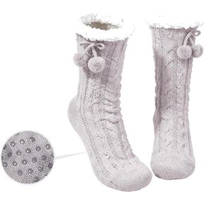جوارب نسائية - جوارب منزلية مبطنة بالصوف غير قابلة للانزلاق للنساء، جوارب أرضية محبوكة مريحة مع مقابض in Kuwait