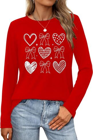 Valentine Shirts for Women Love Heart T Shirt Long Sleeve Valentines Gift Shirt Casual Tee Tops in Kuwait