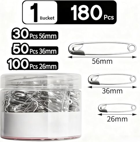 180 Pcs Safety Pins, Bulk Silver Metal Pins for Clothes Fastening, Sewing Projects, Craft Making & Home Organization, Art and Craft Supplies, Ideal for Seamstresses & DIY in Saudi Arabia