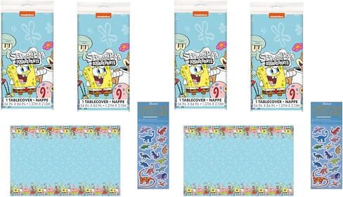 مجموعة لوازم حفلات أعياد الميلاد الفريدة من نوعها سبونج بوب سكوير بانتس تتضمن 2 غطاء طاولة بلاستيكي و1 ورقة ملصقات على شكل ديناصور Esave in Kuwait