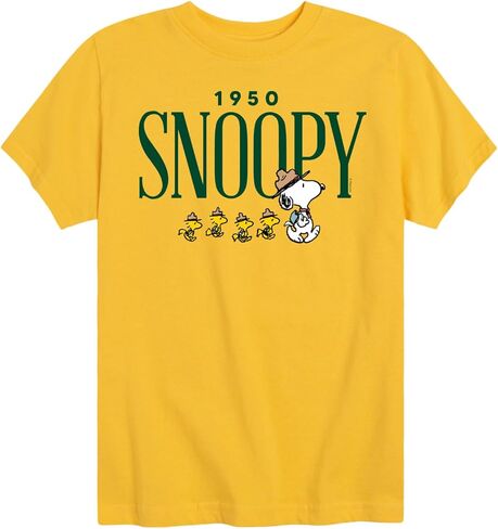 ملابس HYBRID - الفول السوداني - Snoopy 1950 Camping - تي شيرت برسومات قصيرة الأكمام للأطفال والشباب in Saudi Arabia