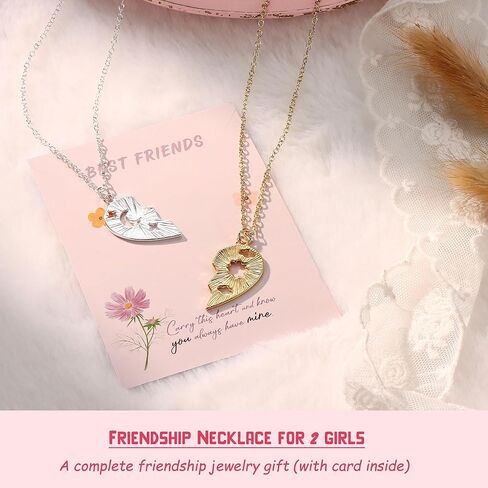 Krfy Friendship Necklace for 2, Best Friend Necklaces for Girls, Matching Pendant BFF Necklace for 2 Sister, Magnetic Split Heart Necklaces for Women Set in Saudi Arabia