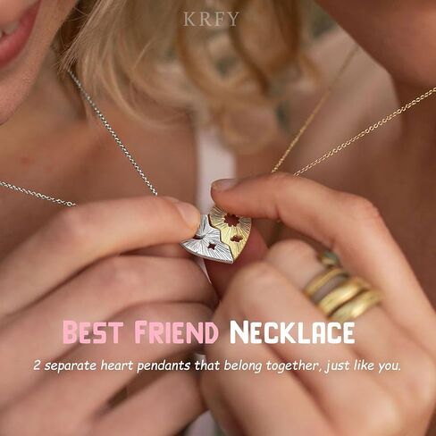 Krfy Friendship Necklace for 2, Best Friend Necklaces for Girls, Matching Pendant BFF Necklace for 2 Sister, Magnetic Split Heart Necklaces for Women Set in Saudi Arabia
