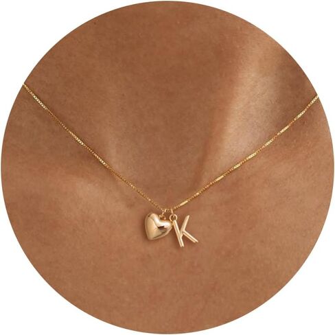 Initial Necklaces for Girls Women Kids - 14K Gold Plated Teen Girls Gifts Trendy Heart Initial Necklace Dainty Letter Gifts Choker Necklace for Girl Jewelry in Saudi Arabia