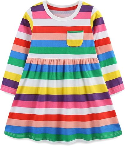 Toddler Girls Dresses for Girl's Long Sleeve Colorblock Flowy Sundress Cute Crewneck Kids Casual Dress School Clothes in Saudi Arabia