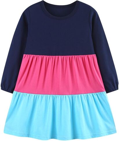 Toddler Girls Dresses for Girl's Long Sleeve Colorblock Flowy Sundress Cute Crewneck Kids Casual Dress School Clothes in Saudi Arabia