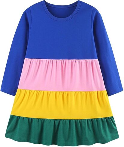 Toddler Girls Dresses for Girl's Long Sleeve Colorblock Flowy Sundress Cute Crewneck Kids Casual Dress School Clothes in Saudi Arabia