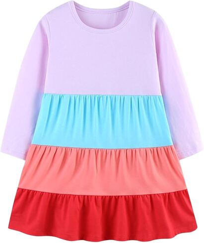 Toddler Girls Dresses for Girl's Long Sleeve Colorblock Flowy Sundress Cute Crewneck Kids Casual Dress School Clothes in Saudi Arabia