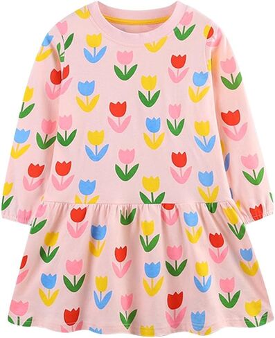 Toddler Girls Dresses for Girl's Long Sleeve Colorblock Flowy Sundress Cute Crewneck Kids Casual Dress School Clothes in Saudi Arabia