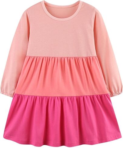 Toddler Girls Dresses for Girl's Long Sleeve Colorblock Flowy Sundress Cute Crewneck Kids Casual Dress School Clothes in Saudi Arabia