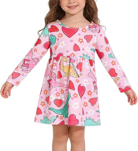 Valentine Toddler Girl Love Dress Sweet Hearts Print Long Sleeve Dress 3-8Y in Saudi Arabia