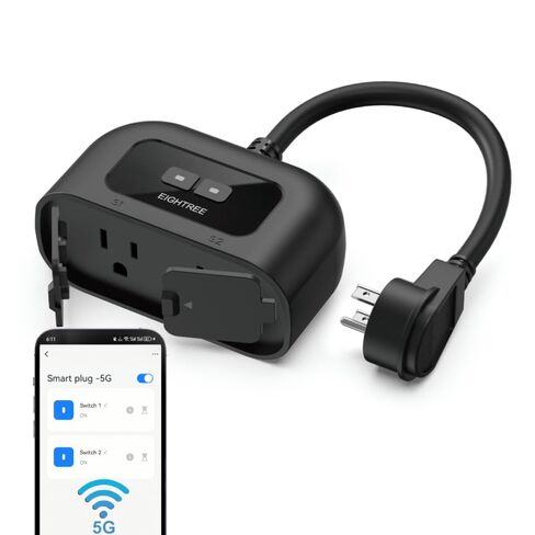 EIGHTREE Outdoor Smart Plug Waterproof IP44, Smart Outlet Plug with 2 Independently Controlled Outlets, Compatible with Alexa and Google Assistant, Voice & Remote Control, Timer&Schedule, 2.4GHz Only in Kuwait