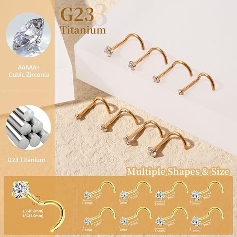 18G 20G G23 Titanium Nose Rings Studs Labret Lip Studs for Women Men Shiny Cubic Zircon Nose Studs Piercing Jewelry in Saudi Arabia