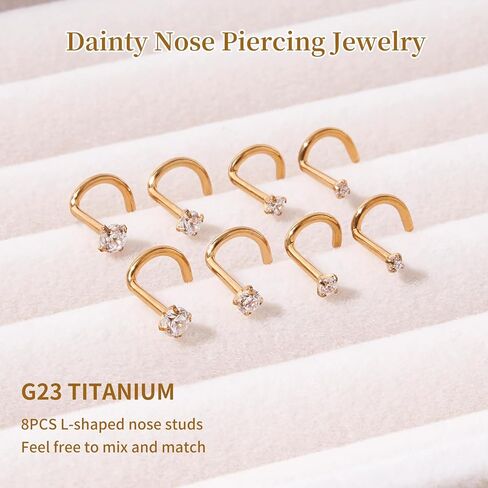 18G 20G G23 Titanium Nose Rings Studs Labret Lip Studs for Women Men Shiny Cubic Zircon Nose Studs Piercing Jewelry in Saudi Arabia