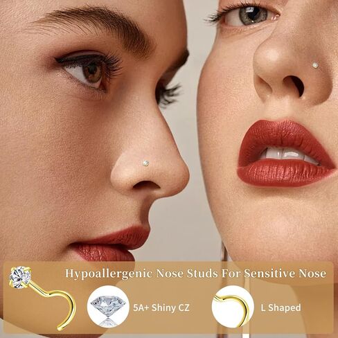 18G 20G G23 Titanium Nose Rings Studs Labret Lip Studs for Women Men Shiny Cubic Zircon Nose Studs Piercing Jewelry in Saudi Arabia