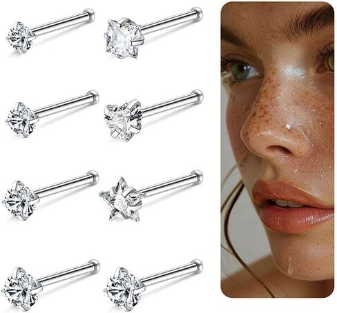 18G 20G G23 Titanium Nose Rings Studs Labret Lip Studs for Women Men Shiny Cubic Zircon Nose Studs Piercing Jewelry in Saudi Arabia