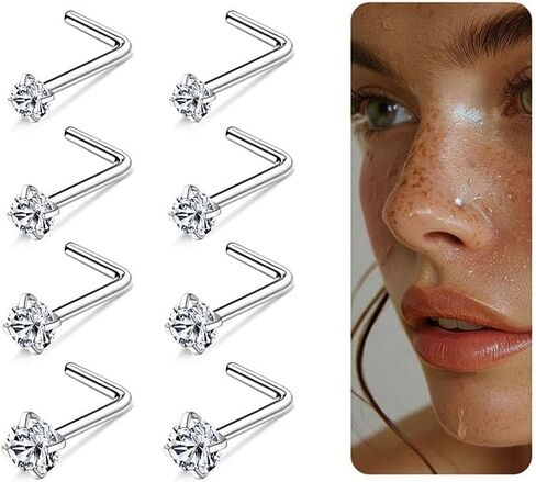 18G 20G G23 Titanium Nose Rings Studs Labret Lip Studs for Women Men Shiny Cubic Zircon Nose Studs Piercing Jewelry in Saudi Arabia
