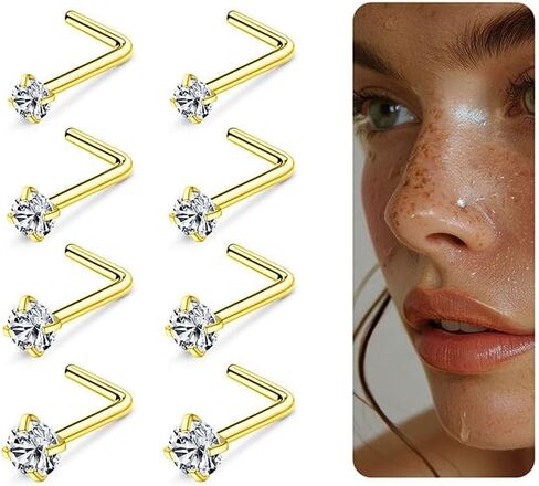18G 20G G23 Titanium Nose Rings Studs Labret Lip Studs for Women Men Shiny Cubic Zircon Nose Studs Piercing Jewelry in Saudi Arabia