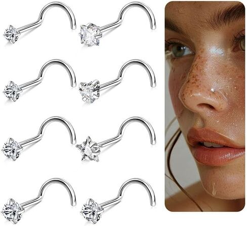 18G 20G G23 Titanium Nose Rings Studs Labret Lip Studs for Women Men Shiny Cubic Zircon Nose Studs Piercing Jewelry in Saudi Arabia