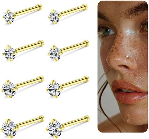 18G 20G G23 Titanium Nose Rings Studs Labret Lip Studs for Women Men Shiny Cubic Zircon Nose Studs Piercing Jewelry in Saudi Arabia