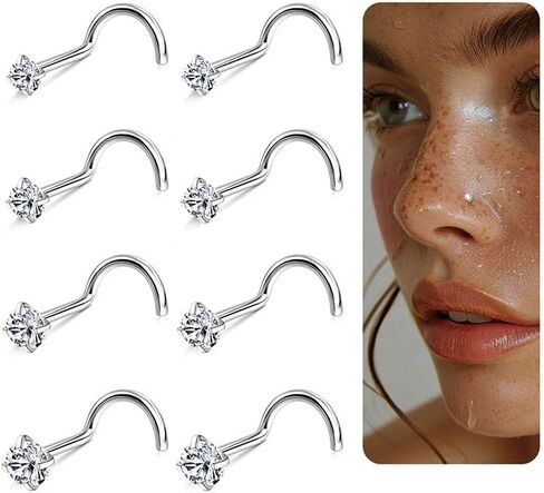 18G 20G G23 Titanium Nose Rings Studs Labret Lip Studs for Women Men Shiny Cubic Zircon Nose Studs Piercing Jewelry in Saudi Arabia