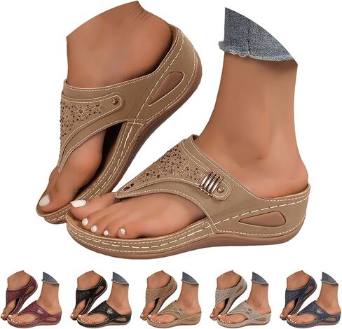YOLAI Orthopedic Sandals for Women 2026 Summer Slip On Beach Flip Flops Dressy Arch Support Wedge Sandal Vintage Wide Width Sandals Casual Boho Slipper in Kuwait