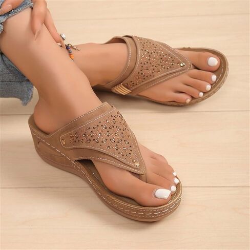 YOLAI Orthopedic Sandals for Women 2026 Summer Slip On Beach Flip Flops Dressy Arch Support Wedge Sandal Vintage Wide Width Sandals Casual Boho Slipper in Kuwait