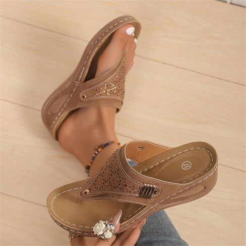 YOLAI Orthopedic Sandals for Women 2026 Summer Slip On Beach Flip Flops Dressy Arch Support Wedge Sandal Vintage Wide Width Sandals Casual Boho Slipper in Kuwait