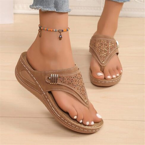 YOLAI Orthopedic Sandals for Women 2026 Summer Slip On Beach Flip Flops Dressy Arch Support Wedge Sandal Vintage Wide Width Sandals Casual Boho Slipper in Kuwait