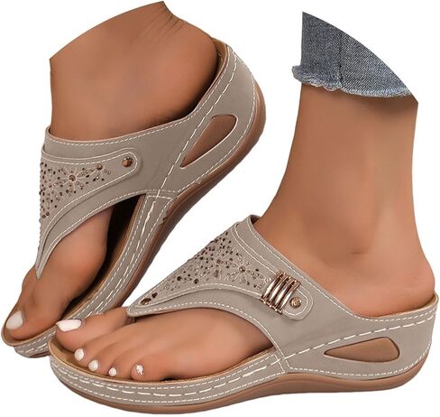 YOLAI Orthopedic Sandals for Women 2026 Summer Slip On Beach Flip Flops Dressy Arch Support Wedge Sandal Vintage Wide Width Sandals Casual Boho Slipper in Kuwait